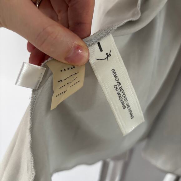 Ann Taylor Silver Grey Satin Wrap Top Sleeveless Blouse Silk Blend Size 4 AS IS - Picture 5 of 16